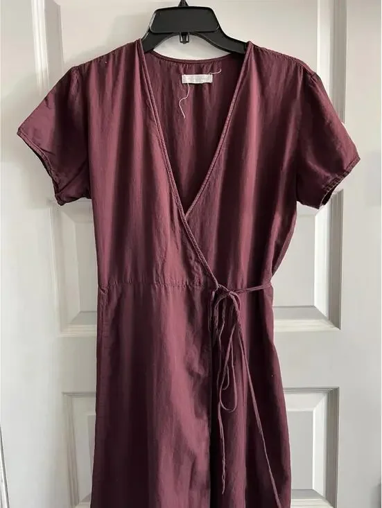 Outerknown Luna Wrap Dress In Plum Women Sz M Organic Cotton Midi Boho - Picture 3 of 9